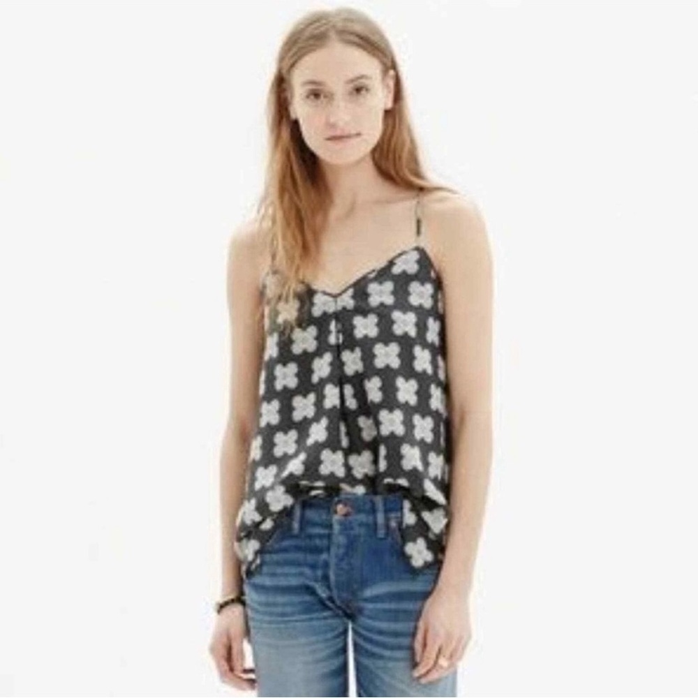 Madewell 100% Silk Size 4 Black & White Spaghetti Strap Cami Layering Tank Top